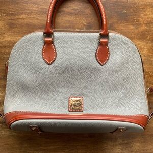 Dooney & Bourke Gray Pebbled Leather Satchel with Brown Trim